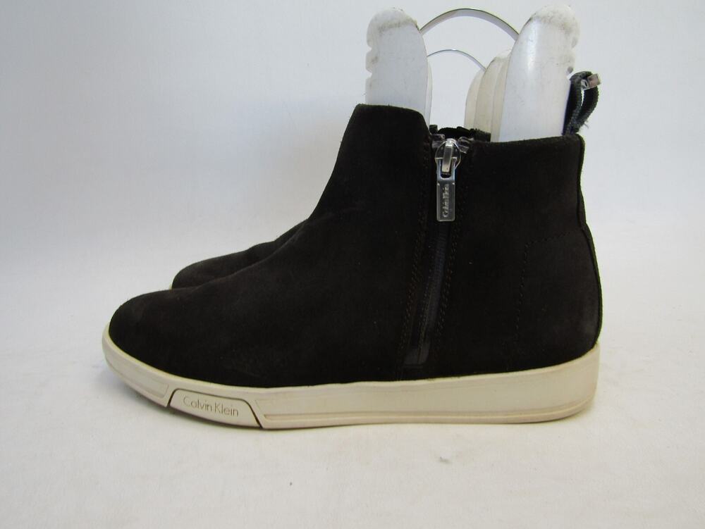 CALVIN KLEIN Womens Size 7 M Black Suede Zip Ankle Fashion Boots